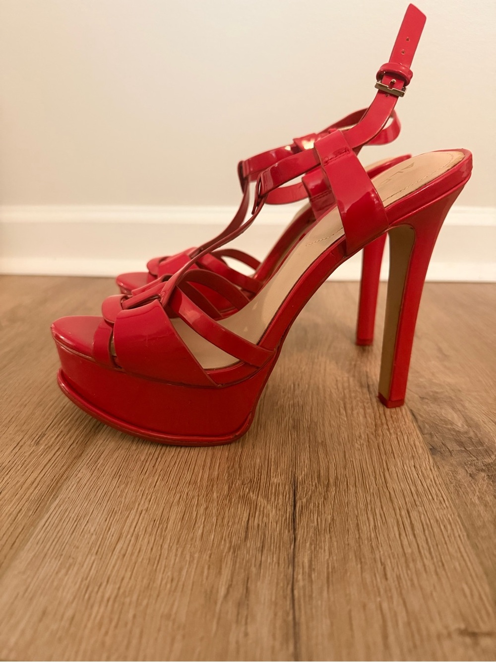 Aldo Red Patent Platform Stiletto Sandals